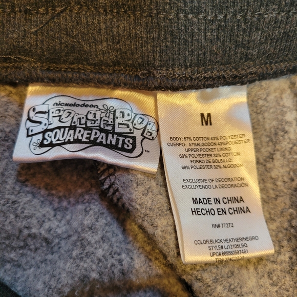 SpongeBob Squarepants Black and Yellow Sweatpants with Elastic Cuffs Size MEDIUM - Picture 2 of 7